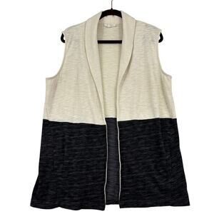 T by Talbots Vest Size L Cream Black Open Tunic Cardigan Pockets Sleeveless